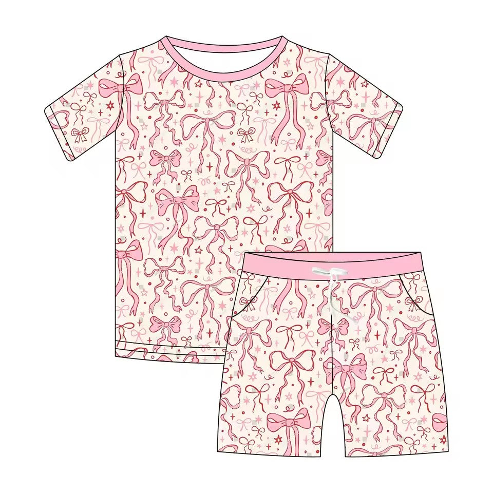 TAT 6-7 weeks MOQ 5 pink bow shorts set