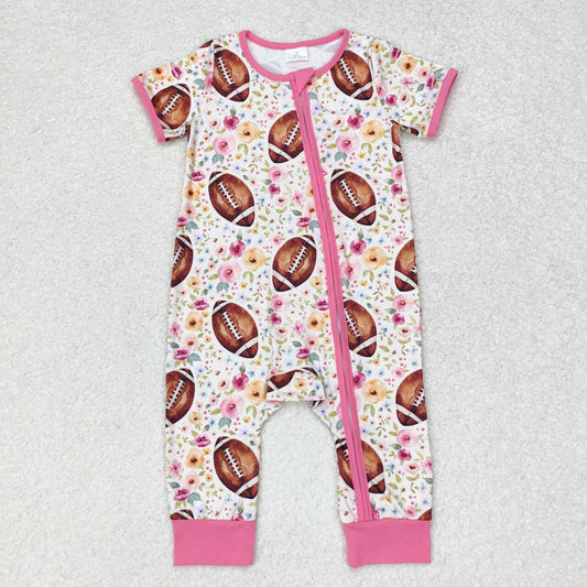 baby girl short sleeve floral and football zip sleeper