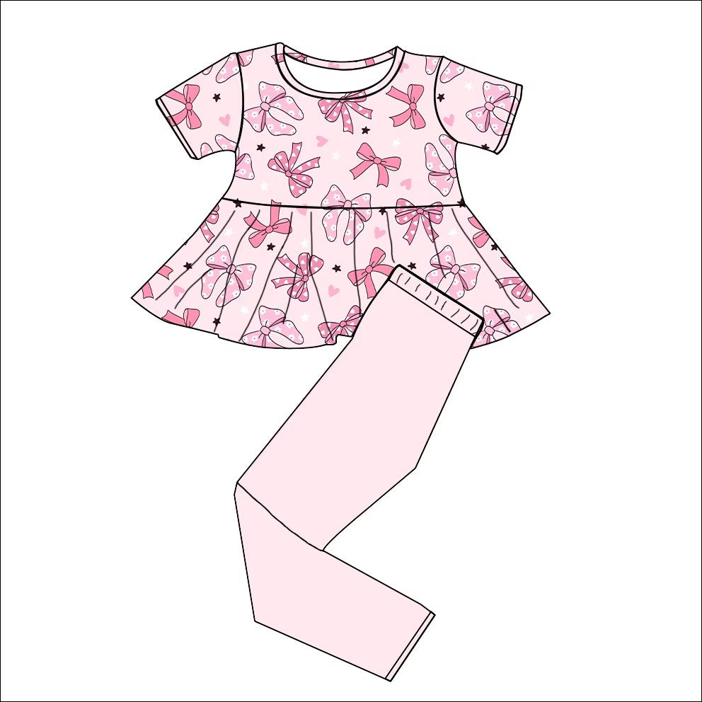 TAT 5-6 weeks MOQ 3 pink bows peplum legging set