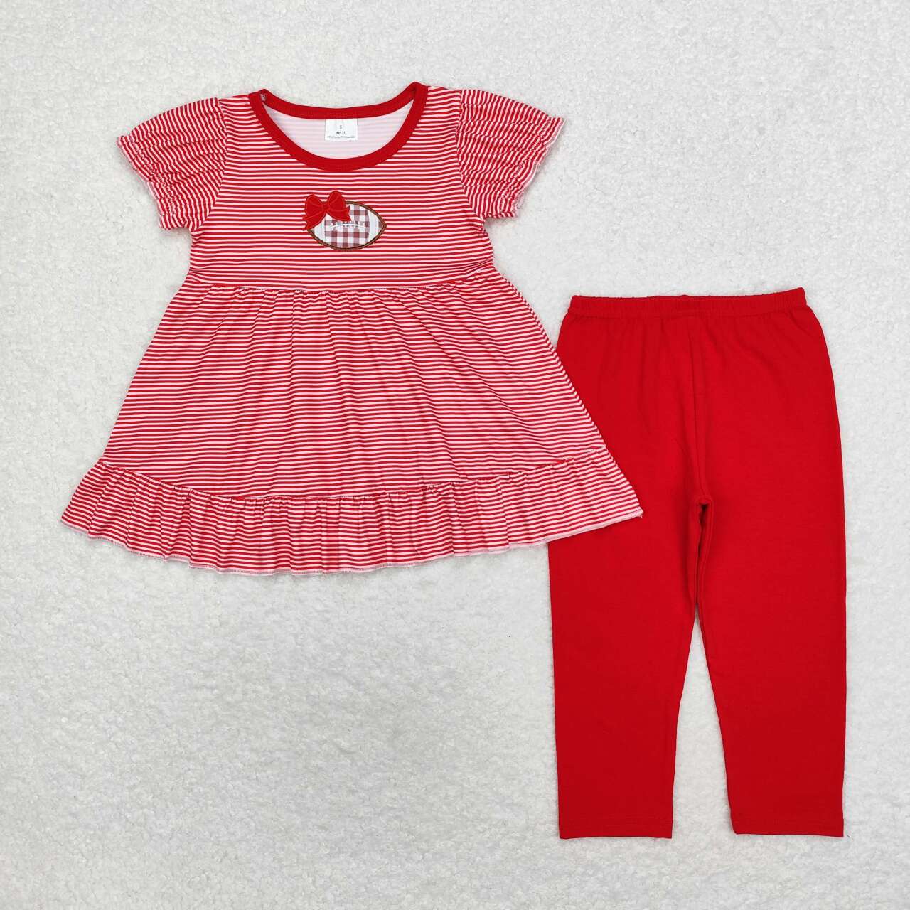football embroidered legging set red