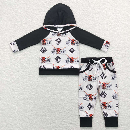 boy aztec&highland cow hoodie outfit