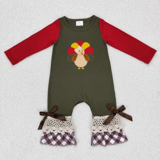 baby girl thanksgiving day turkey embroidery romper