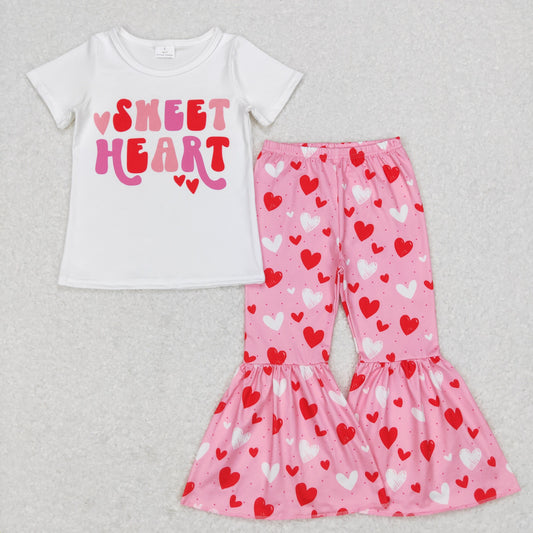 girl short sleeve sweet heart valentine bell bottoms outfit