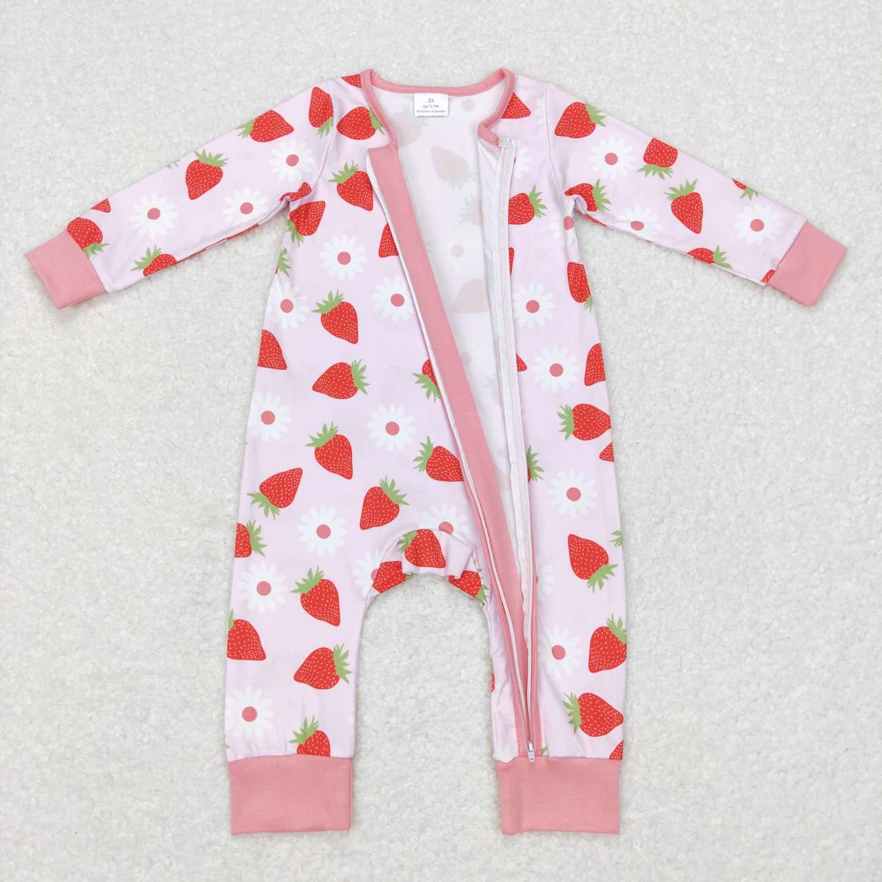 baby girl pink pretty strawberry sleeper zipper PJs