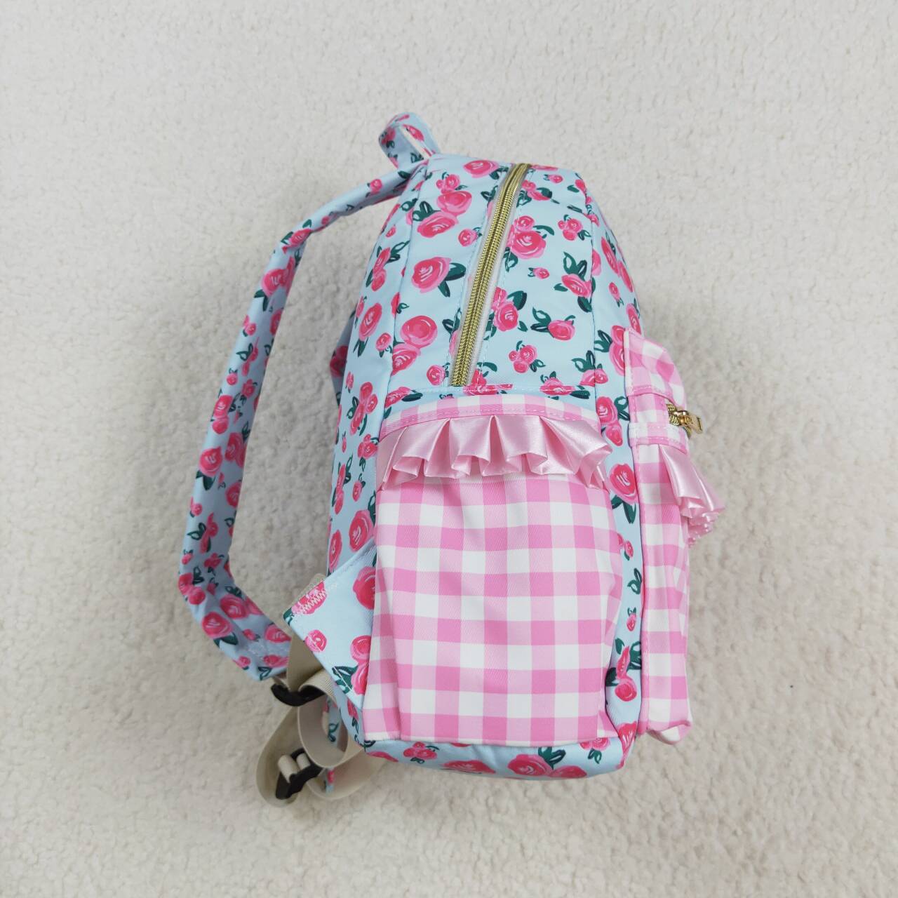 pink floral plaid ruffle bag kids backpack