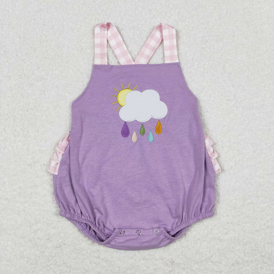 baby girl sun clouds embroidery cross back bubble purple