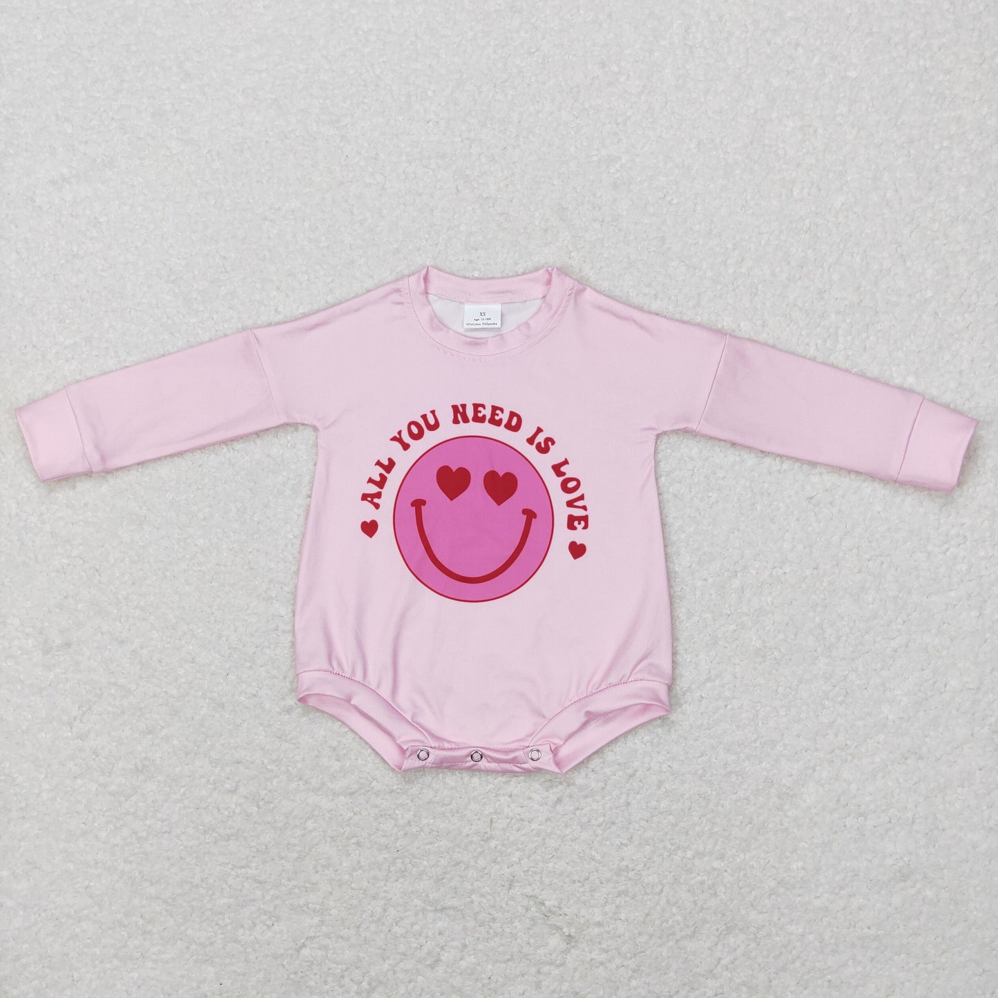 valentine long sleeve pink bodysuit -all you need is love