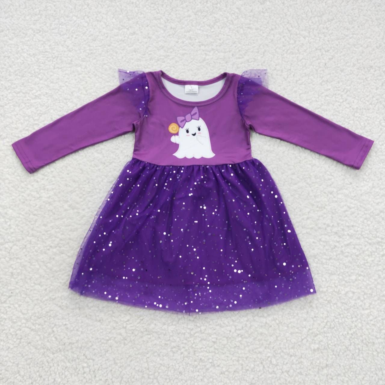 Long sleeve purple boo print tutu dress