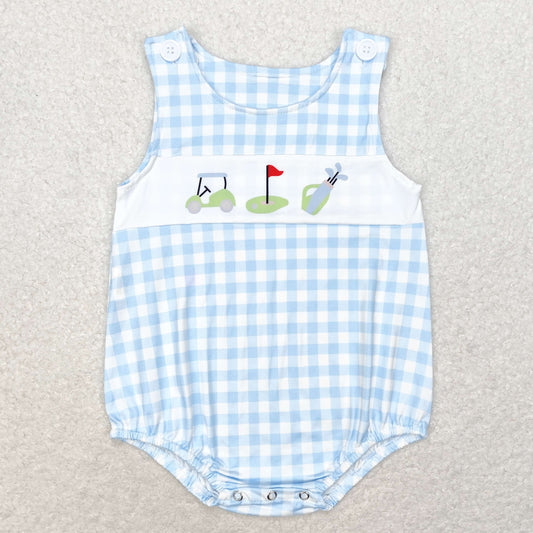 blue plaid golf print bubble baby clothes