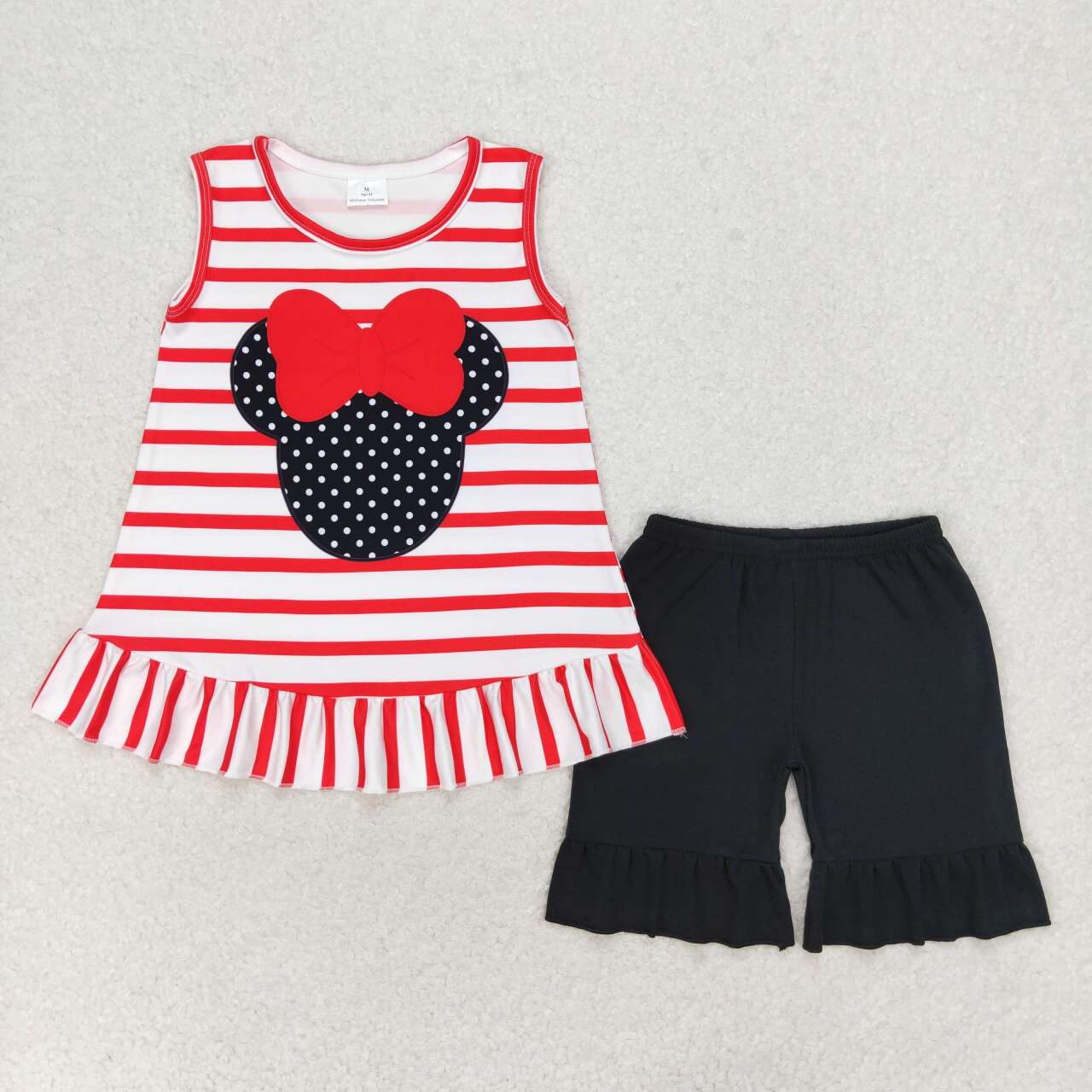 red stripe cartoon print tank shorts set girl