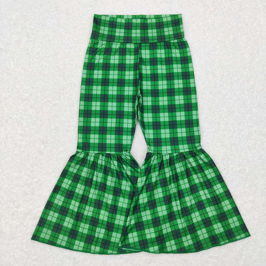 Christmas green plaid bell bottom flare pants