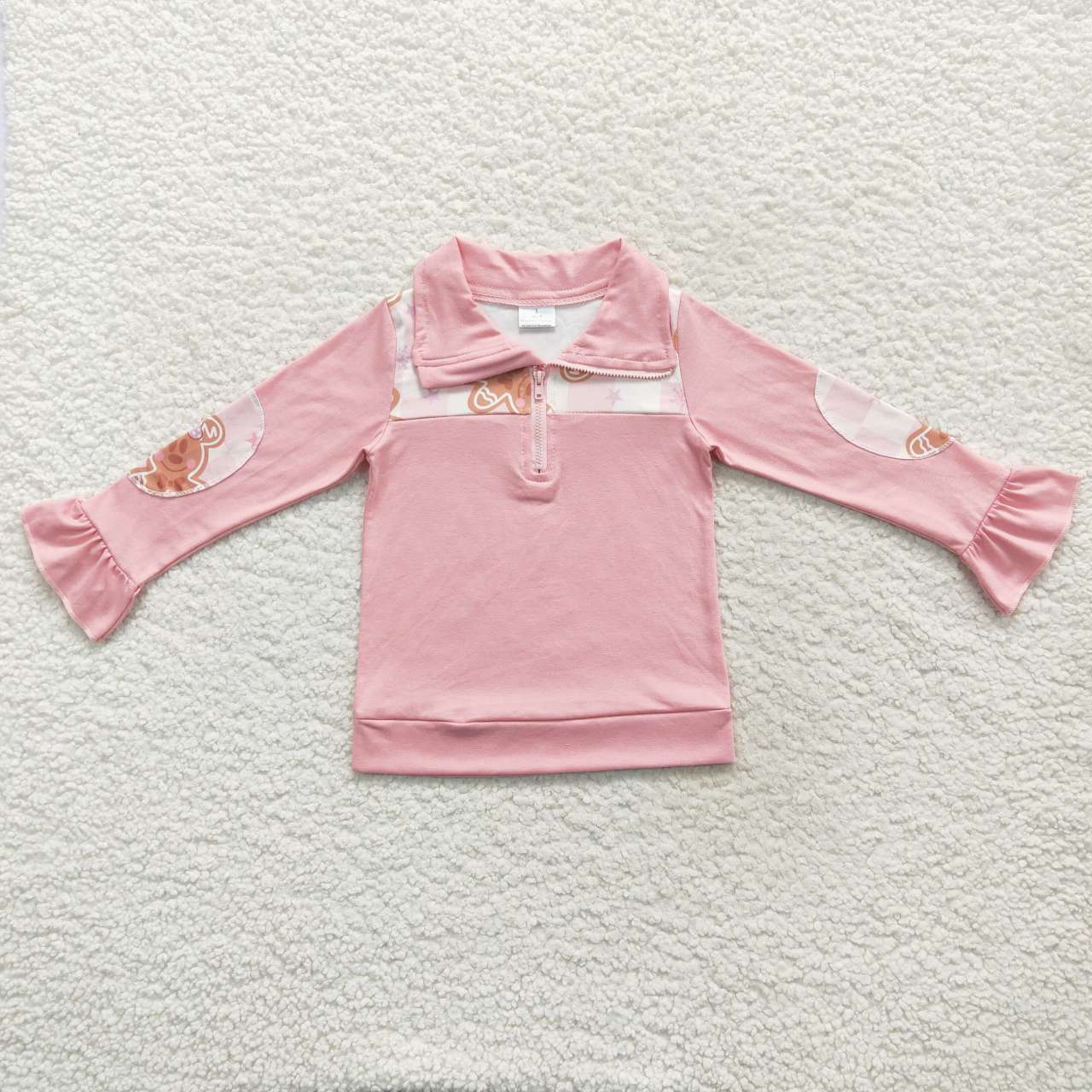 pink gingerbread zipper pullover girl christmas clothing