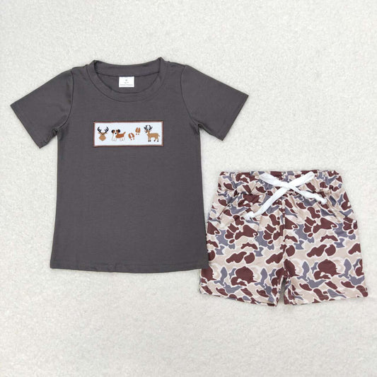 embroidery camo hunting shorts set boy