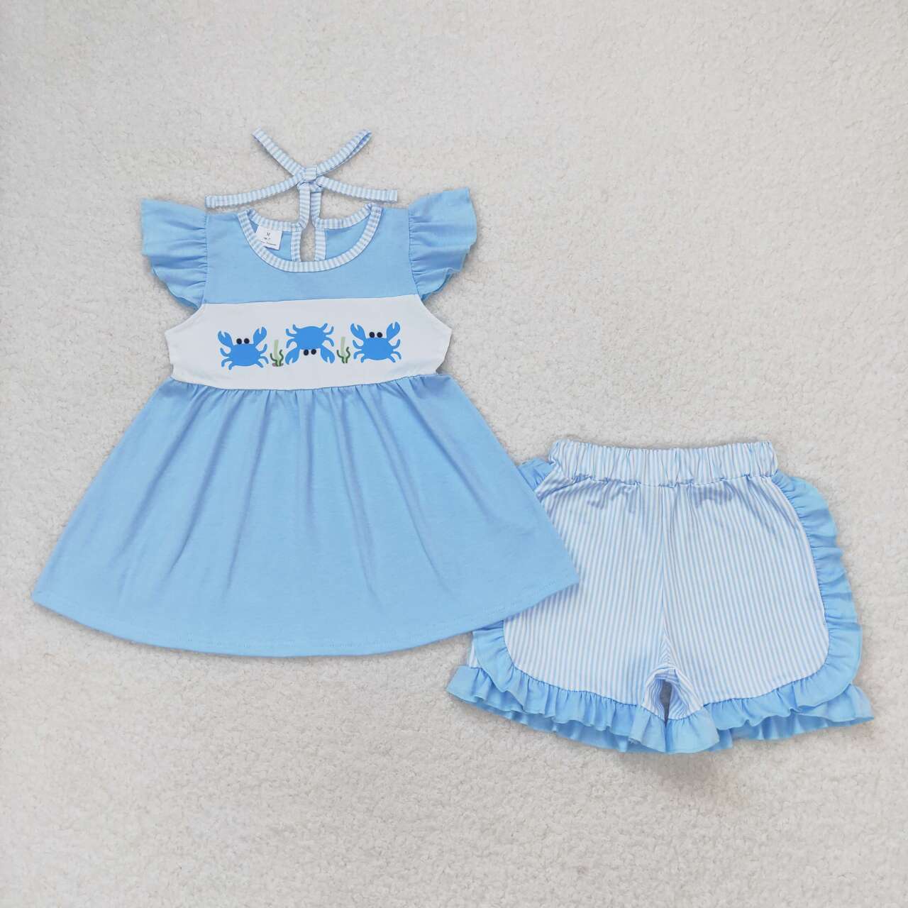 baby girl blue crab shorts set