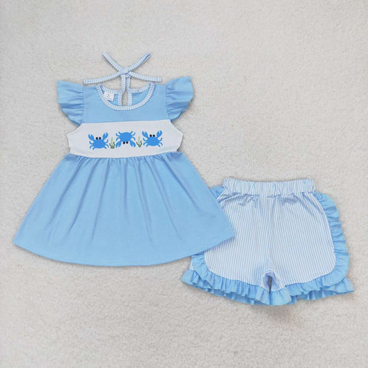 baby girl blue crab shorts set