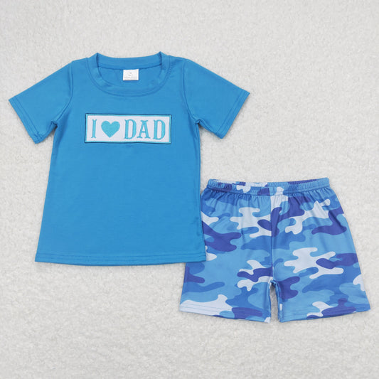 little boy clothes  i love dad embroidery shorts set camo blue