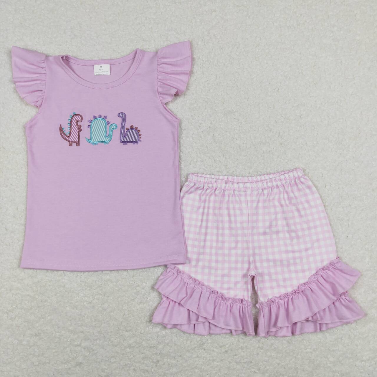 dinosaur embroidery girl shorts set