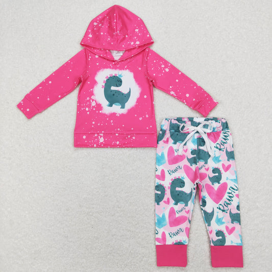 little girl pink dinosaur hoodie outfit valentine's day clothing