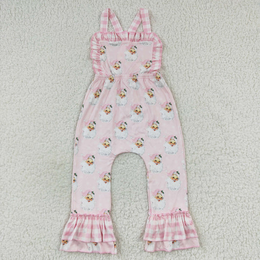 Pink cute santa cross overall jumpsuit girl christmas clothes