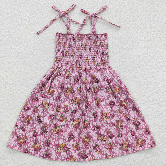 child pink flower print strap dress girl dresses