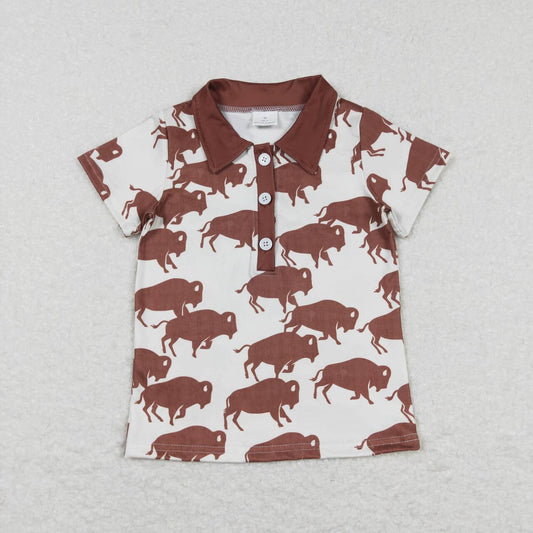 boy brown buffalo button t-shirt