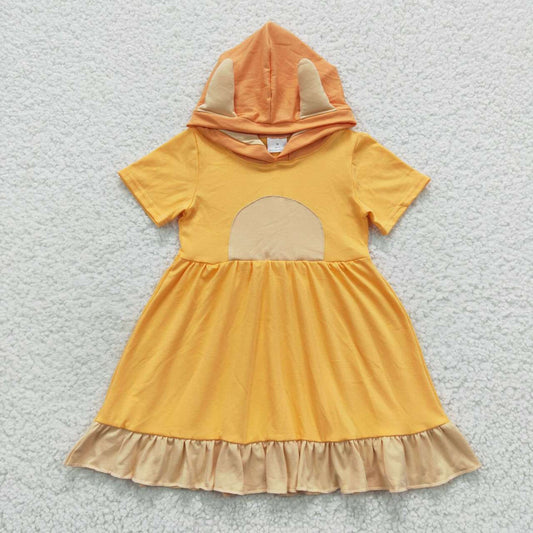 Solid yellow cotton hoodie cat dress