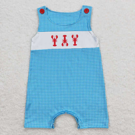 blue gingham crawfish print tank romper