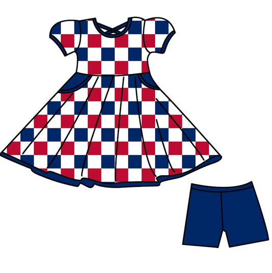 TAT 6-7 weeks MOQ 5 4th of july checkered shorts set