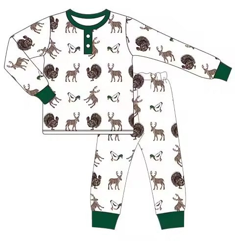 TAT 6-7 weeks MOQ 3 deer duck turkey long sleeve pajama set
