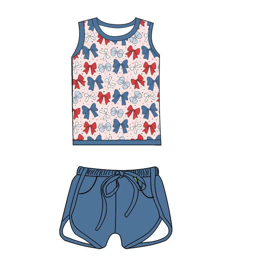 TAT 6-7 weeks MOQ 5 4th of july coquette shorts set