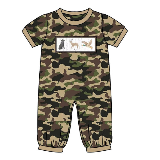 MOQ 8 TAT 6-8 weeks short sleeve camo hunting baby boy romper