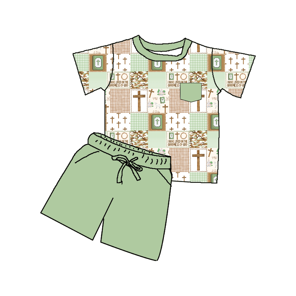TAT 6-7 weeks MOQ 5 jesus cross shorts set