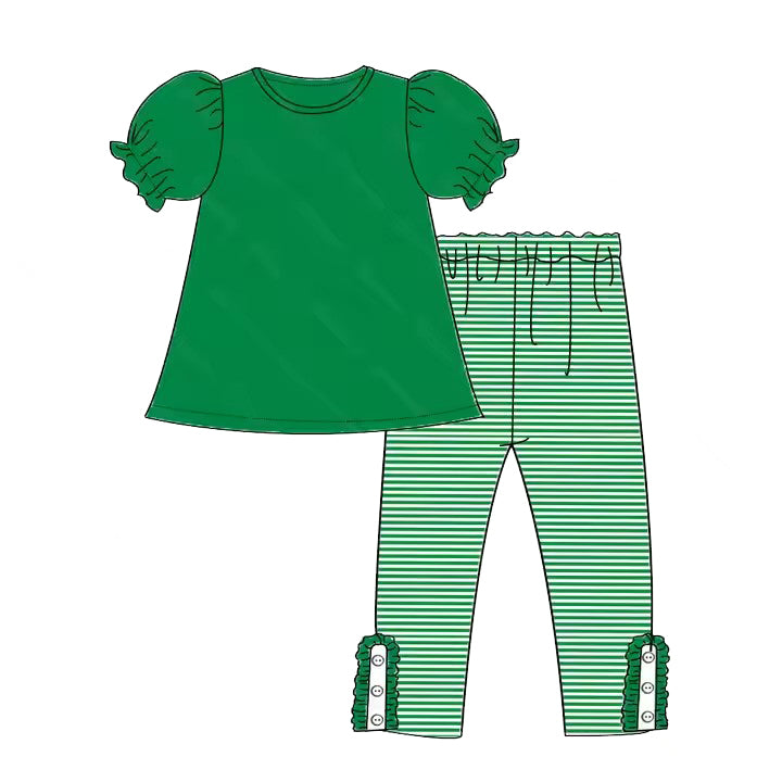 TAT 5-6 weeks Custom order girl spring green stripes legging set