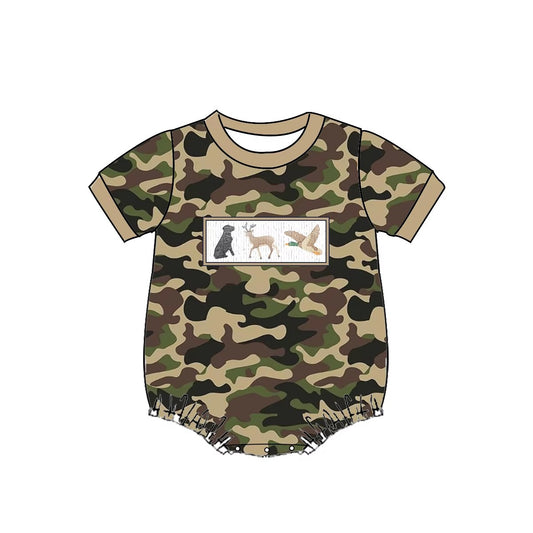 MOQ 8 TAT 6-8 weeks short sleeve camo hunting baby boy romper