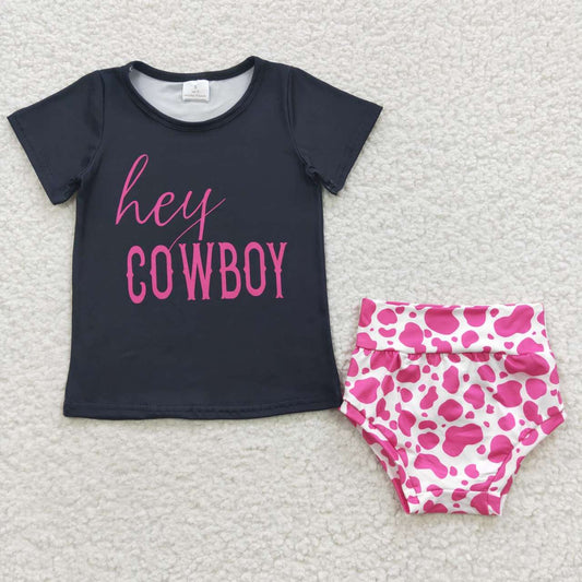 baby girl's cow print bummie set hey cowboy