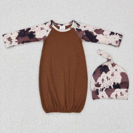brown cow print nightgown with hat