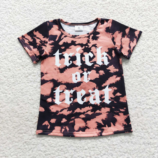Trick or treat bleached tee baby girl halloween t-shirt