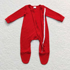 christmas solid red cotton ruffle zip sleeper