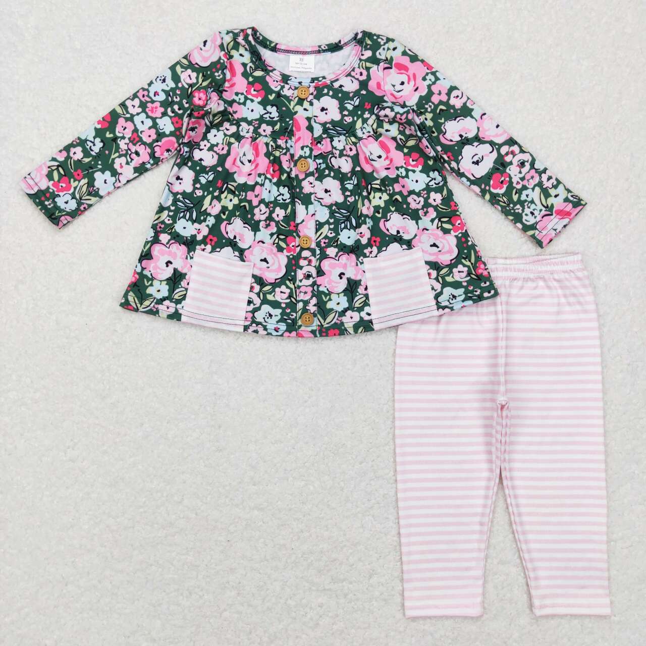 floral button pocket tunic pink stripe legging set girls fall outfit