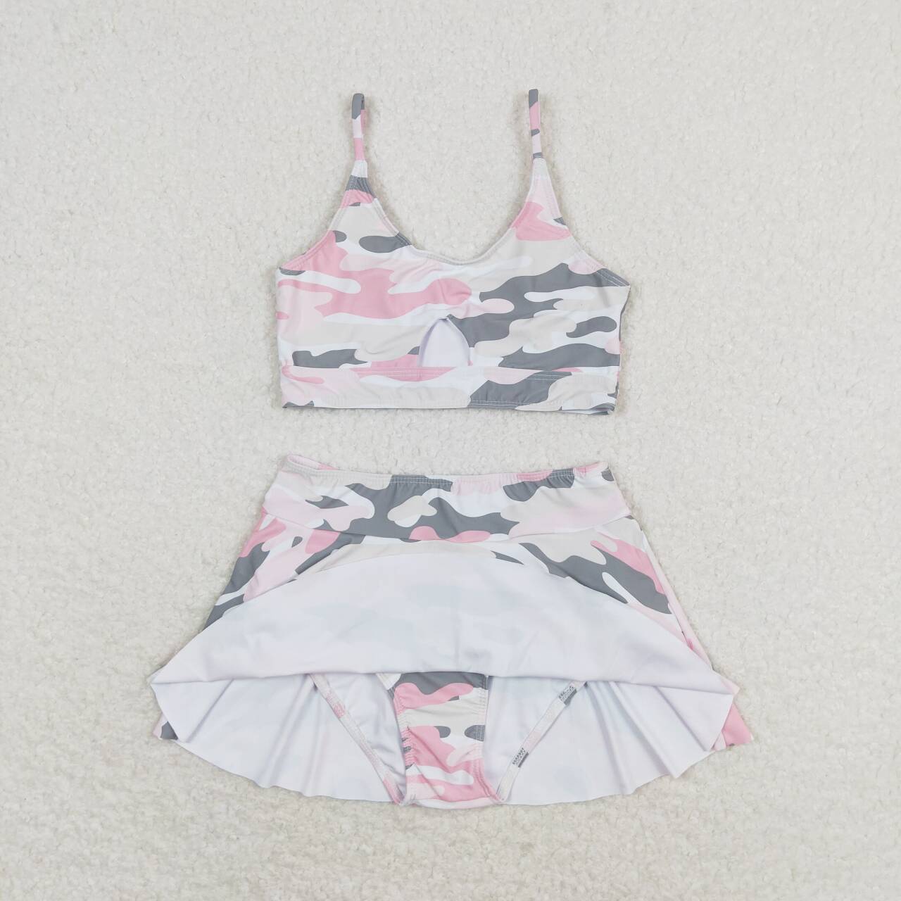 pink camo two pieces girl swimsuit