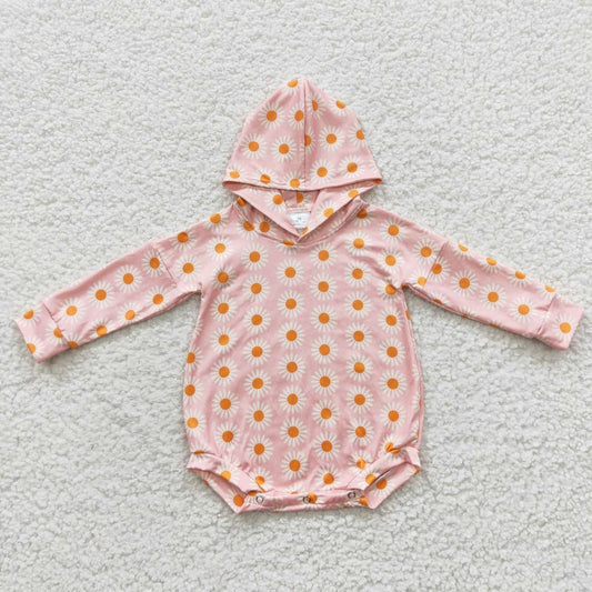 infant baby pink sunflower hoodie romper