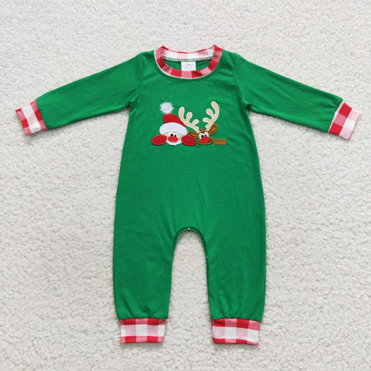 baby boy green cotton moose embroidery romper