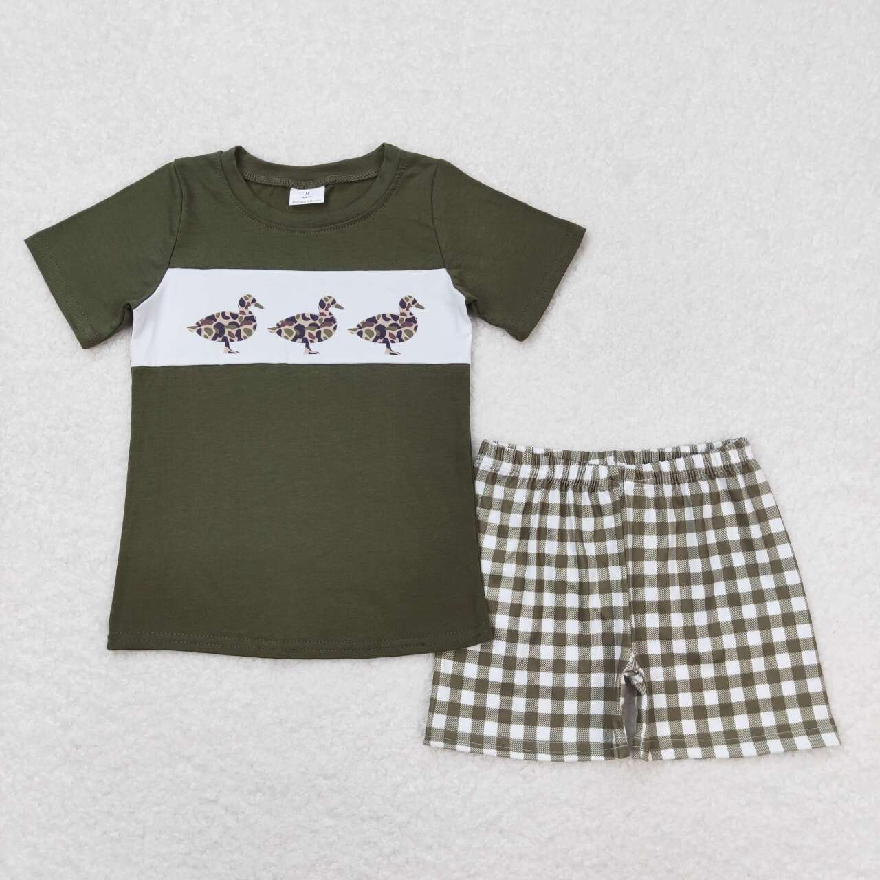 baby boy duck print shirt plaid shorts set