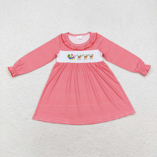 red striped santa deer embroidered dress