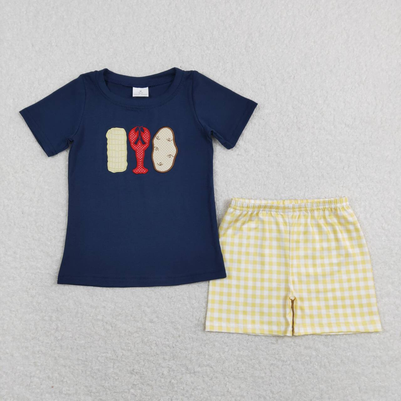 crawfish boil embroidery boys shorts set