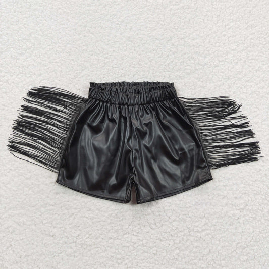 kids black leather fringe shorts girls clothing
