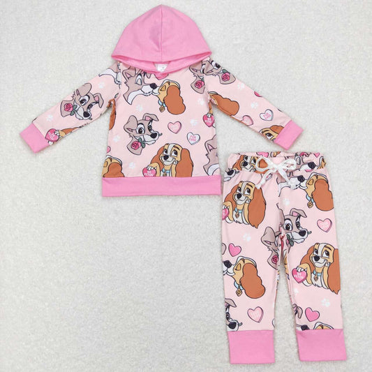 little girl pink dog hoodie outfit valentine's day clothing