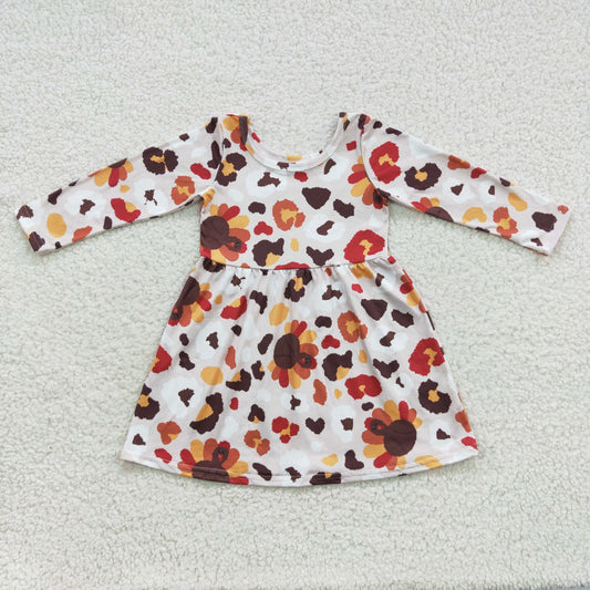 Long sleeve thanksgiving leopard turkey print dress