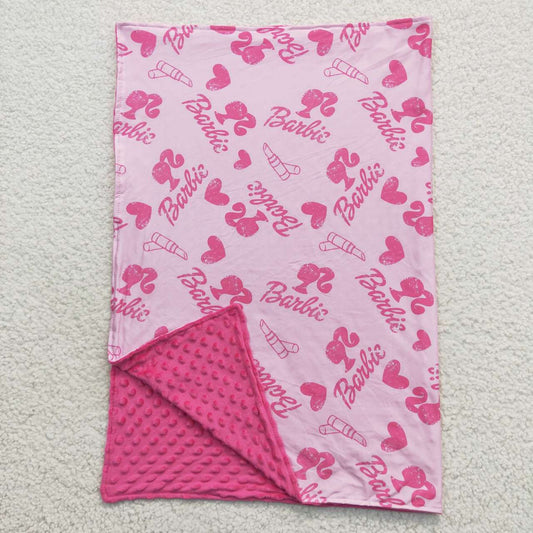 Hot pink barbie print minky blanket