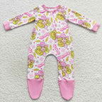 Pink long sleeve howdy barbie footie zip sleeper